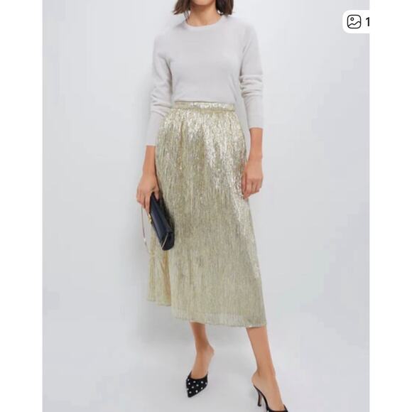 TUCKERNUCK Hyacinth House Gold Metallic Plisse Gloria Midi Skirt NWT Size Large - Picture 7 of 10